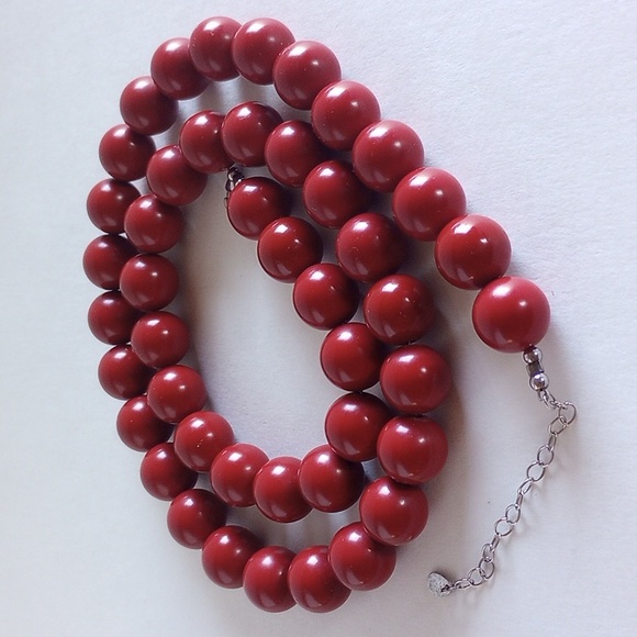 ATI DESIGNER STERLING SILVER 925 FAUX RED CORAL NECKLACE 22" PLUS 2.5" 12 MM DIA - Picture 4 of 7